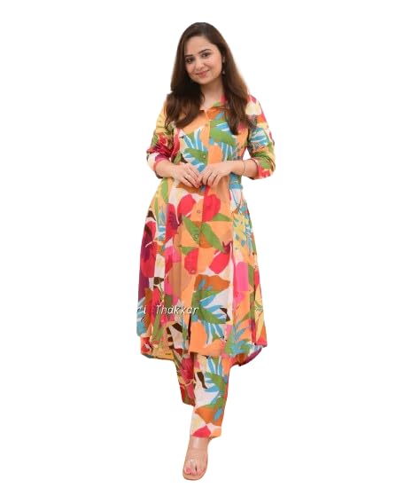 Multicolor Leaf Print Cotton Co-ord