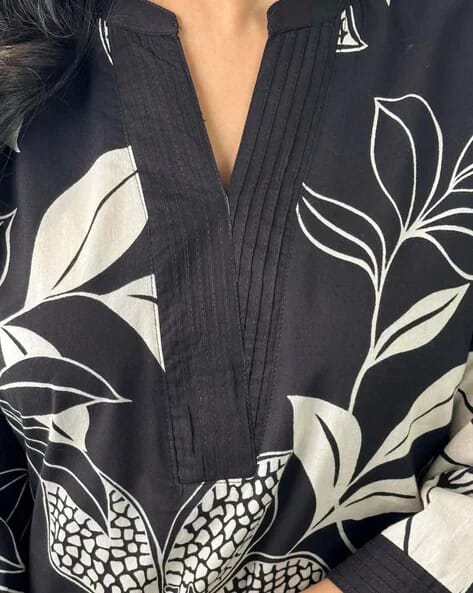 Black Floral Printed Cotton Kurta and Pant Set