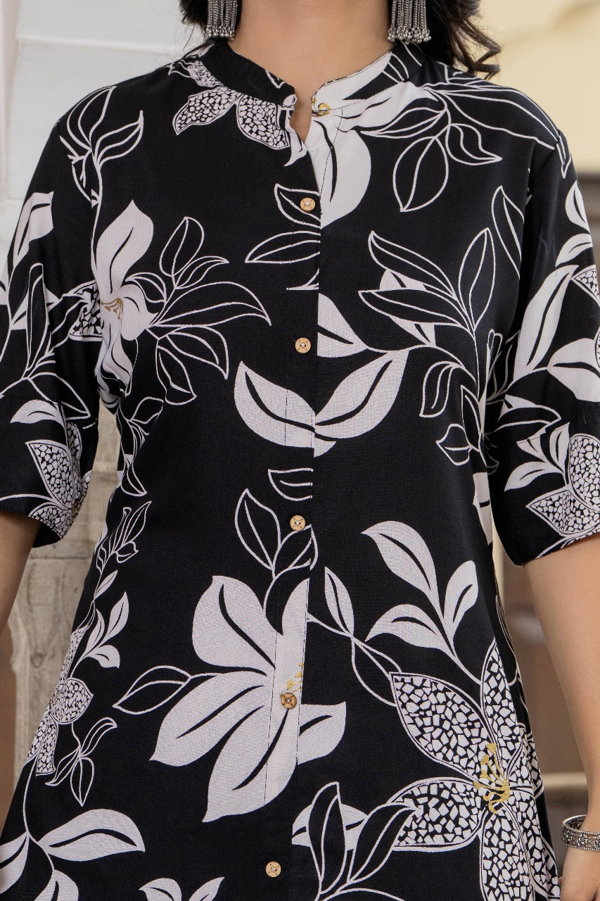Black & White Floral Kurta Set