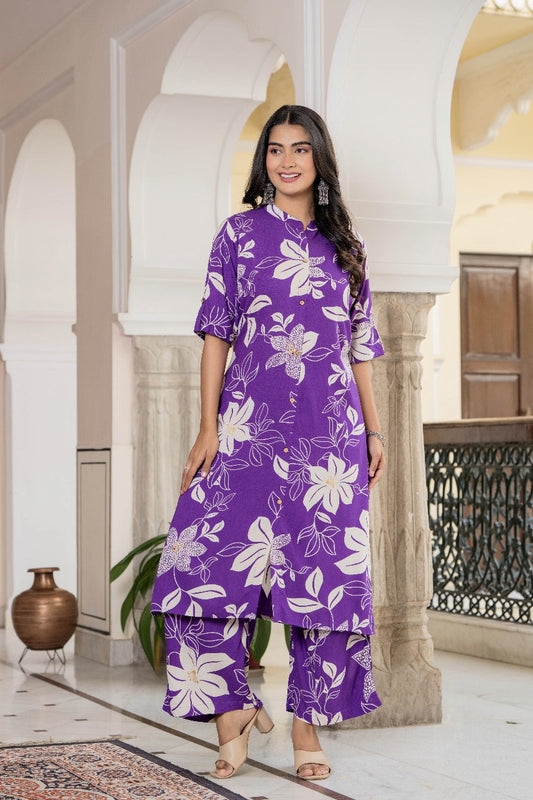 Purple Floral Kurta Set