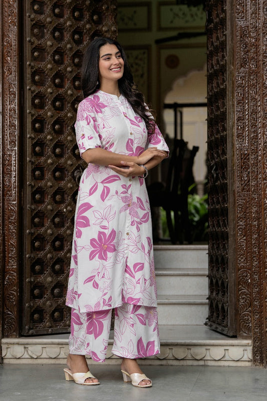 Pink & White Floral Kurta Set