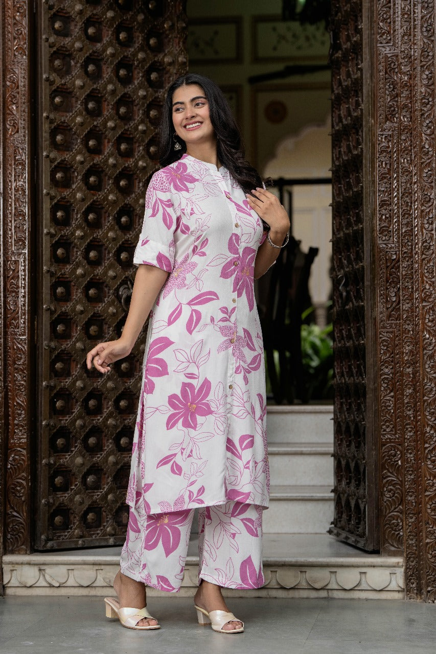 Pink & White Floral Kurta Set