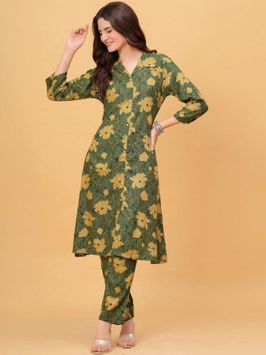 Green Floral Kurta Pant Set