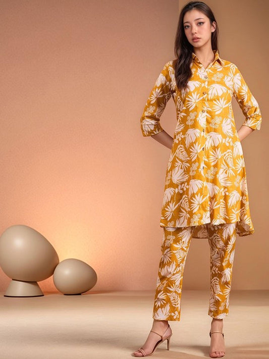 Orange Floral Kurta Pant Set