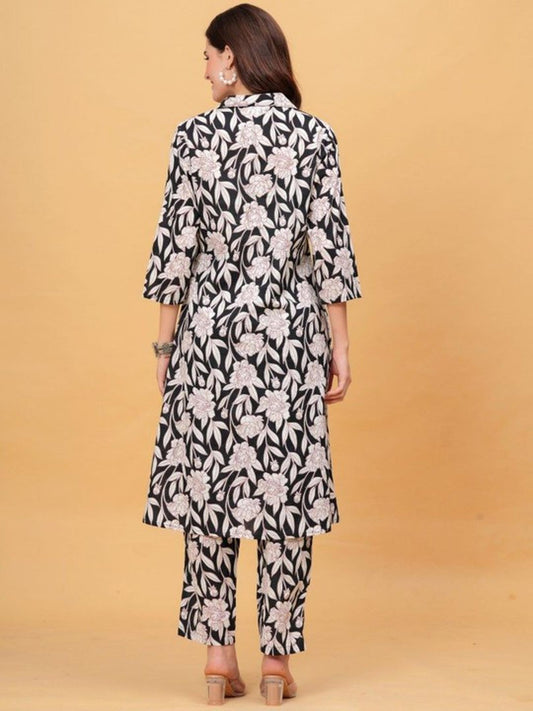 Black Printed Kurta Pant Set