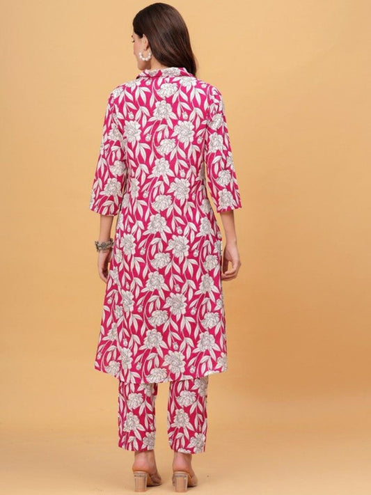 Pink Floral Kurta Pant Set