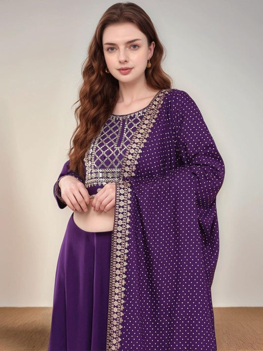 Purple Cotton Kurta Pant and Dupatta Set