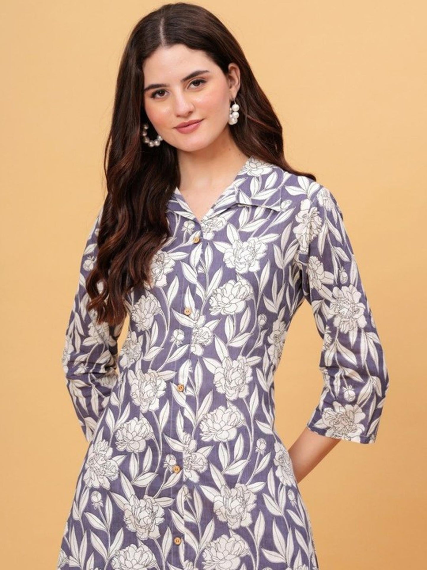 Purple Floral Kurta Pant Set
