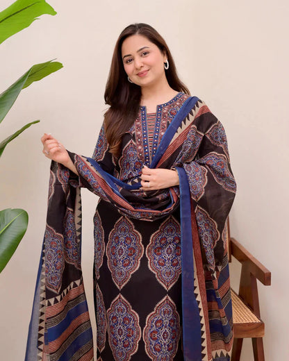 Black Ajrak Printed Cotton Suit