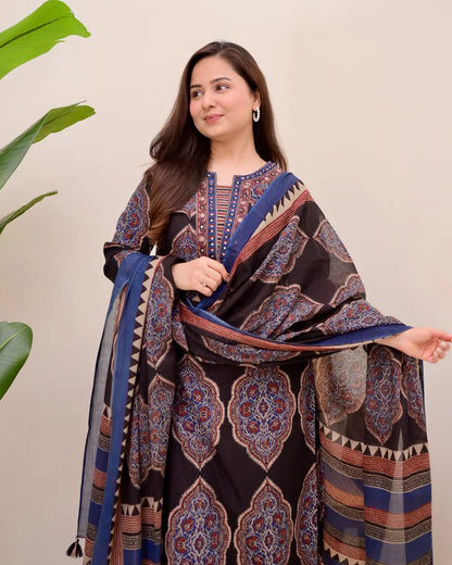 Black Ajrak Printed Cotton Suit