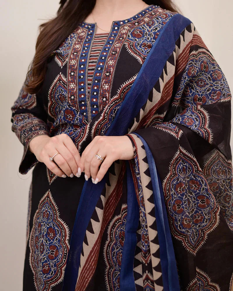 Black Ajrak Printed Cotton Suit