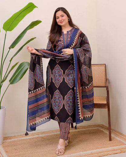 Black Ajrak Printed Cotton Suit
