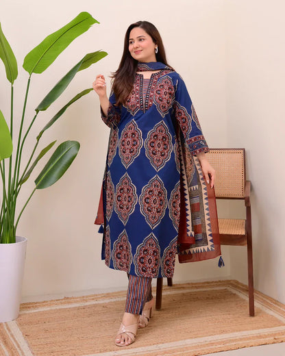 Blue Ajrakh Printed Cotton Suit