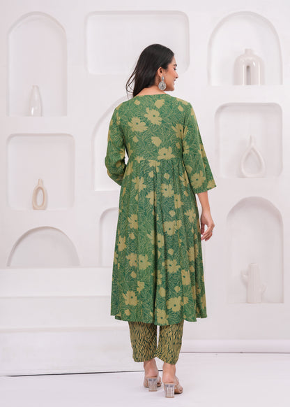 Green Cotton Kurta Pant and Dupatta Set