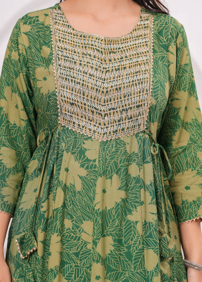 Green Cotton Kurta Pant and Dupatta Set