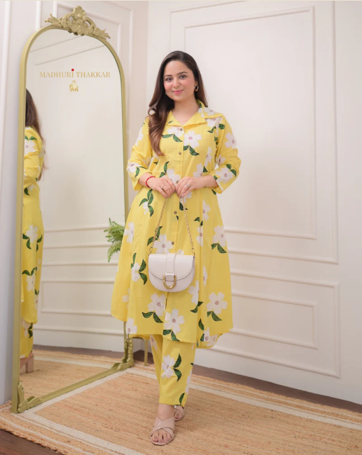 Sunshine Yellow Floral Kurta Pant Set