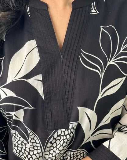 Black Floral Printed Cotton Kurta and Pant Set