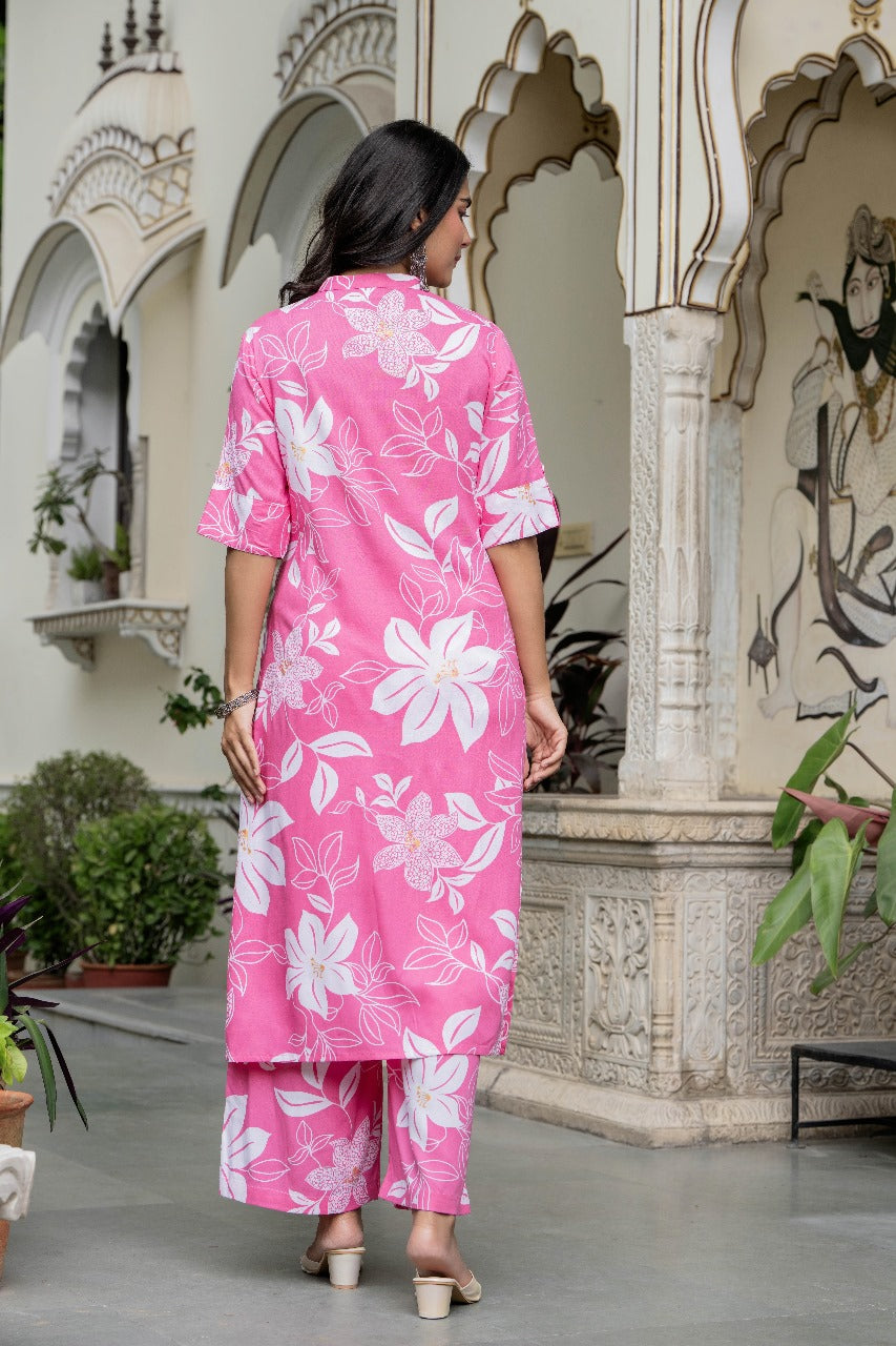 Pink & White Floral Kurta Set