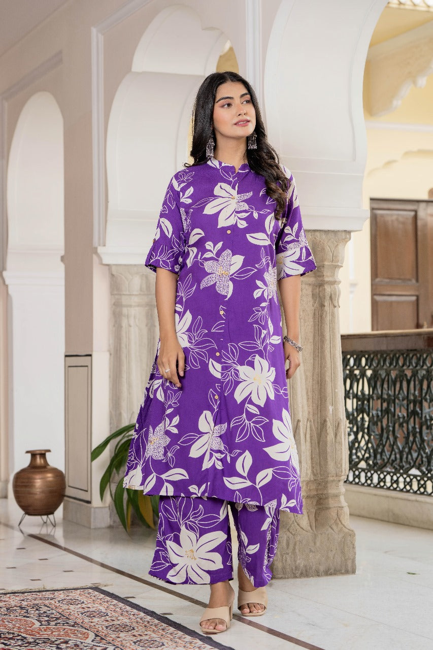 Purple Floral Kurta Set