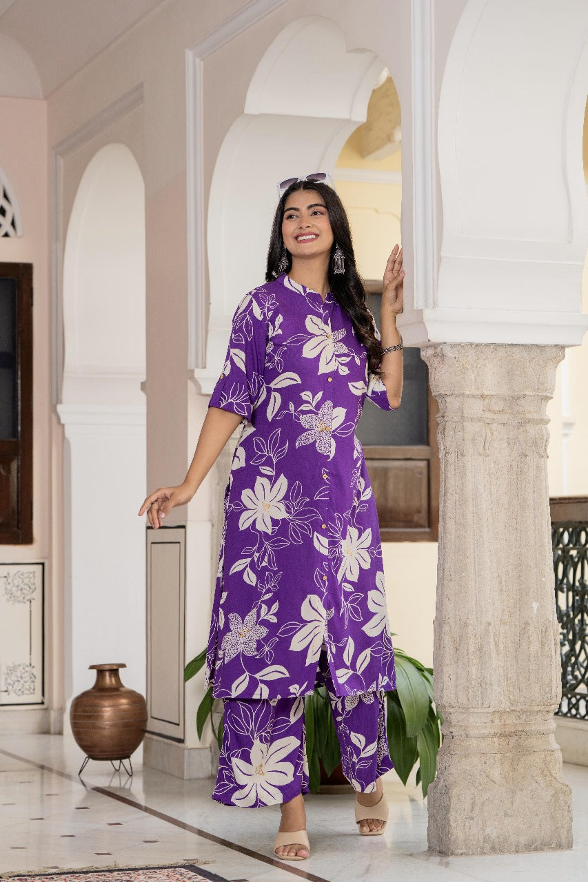 Purple Floral Kurta Set