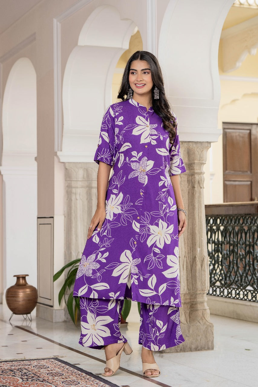 Purple Floral Kurta Set
