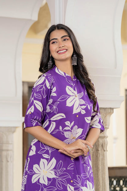 Purple Floral Kurta Set
