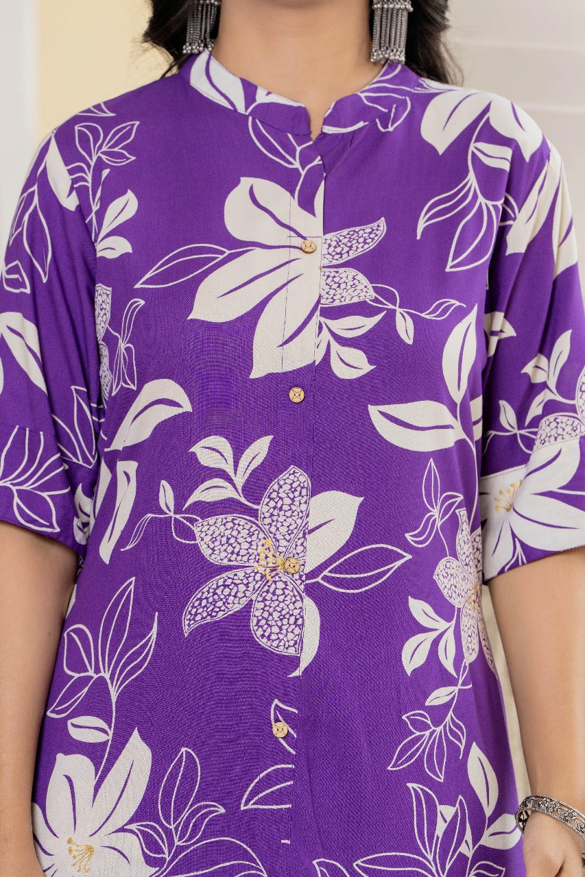 Purple Floral Kurta Set