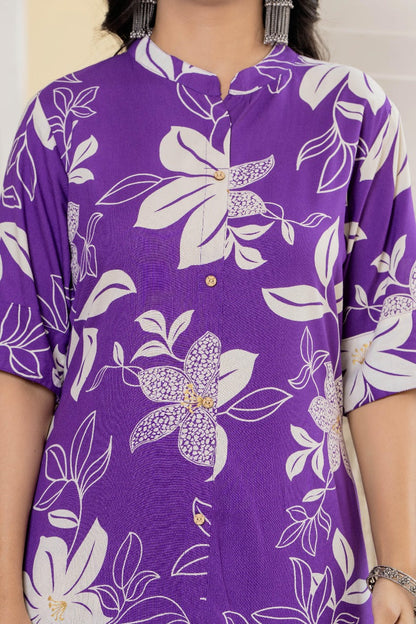 Purple Floral Kurta Set