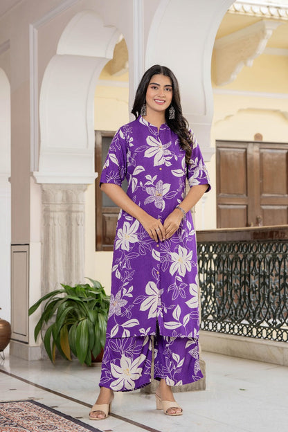 Purple Floral Kurta Set