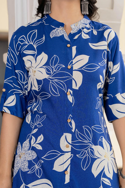 Blue & White Floral Kurta Set