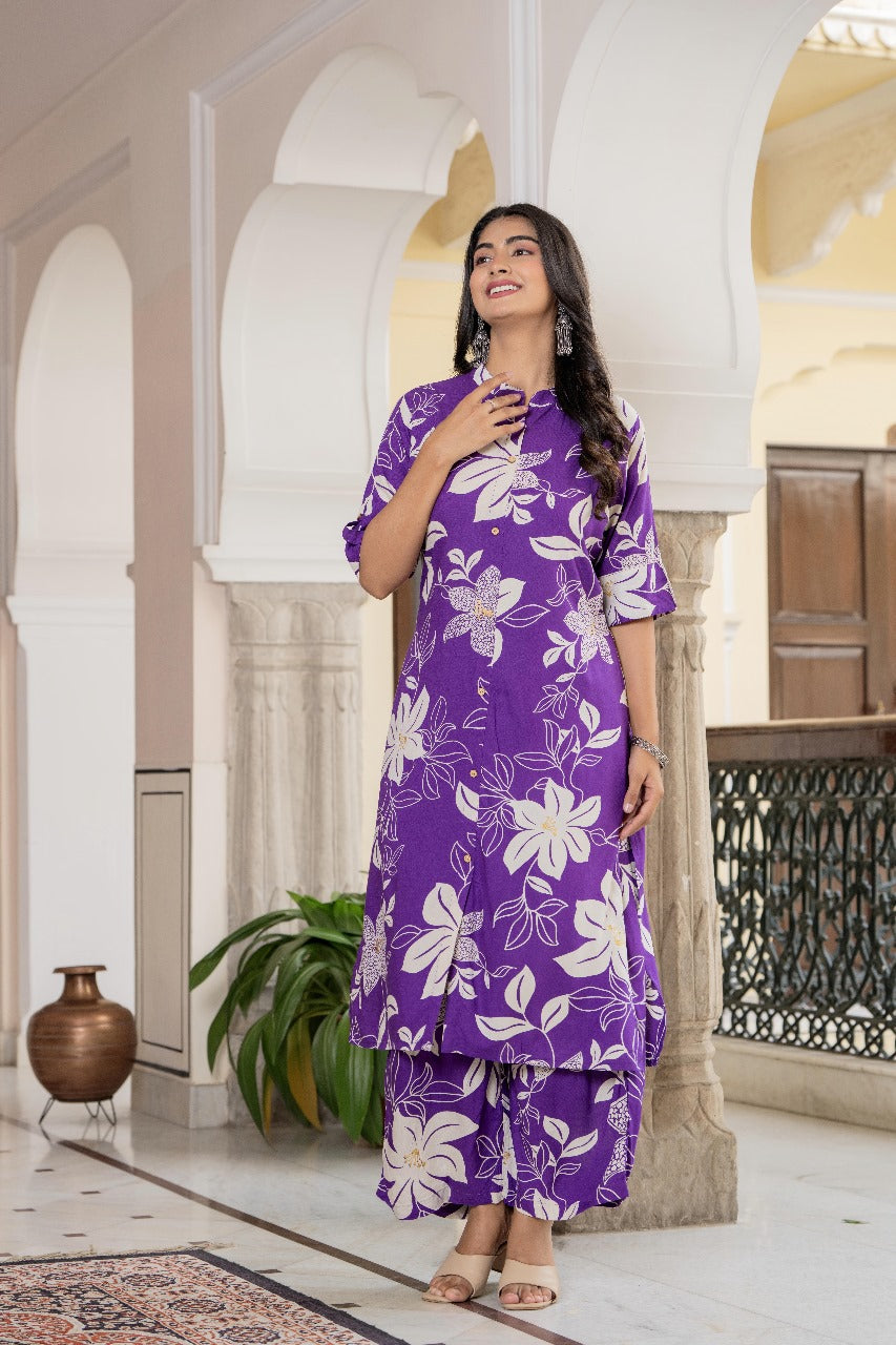 Purple Floral Kurta Set