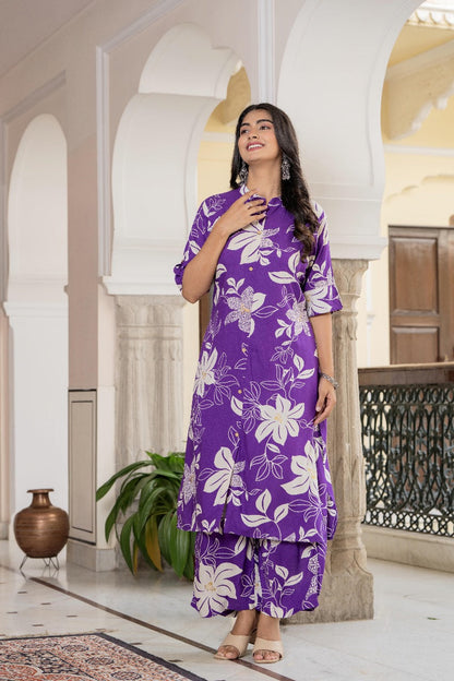 Purple Floral Kurta Set