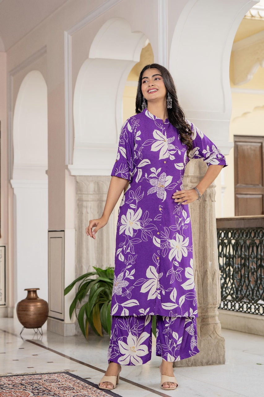 Purple Floral Kurta Set