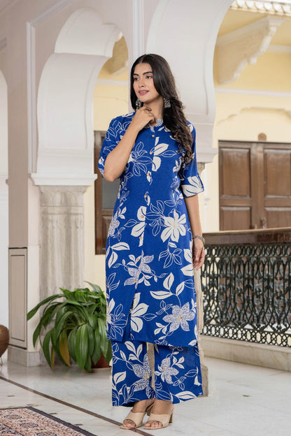 Blue & White Floral Kurta Set