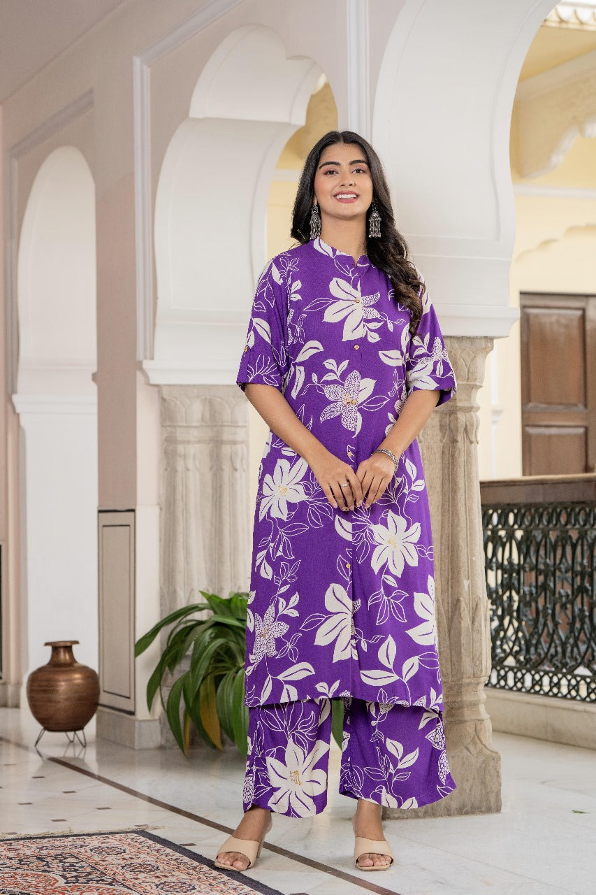 Purple Floral Kurta Set