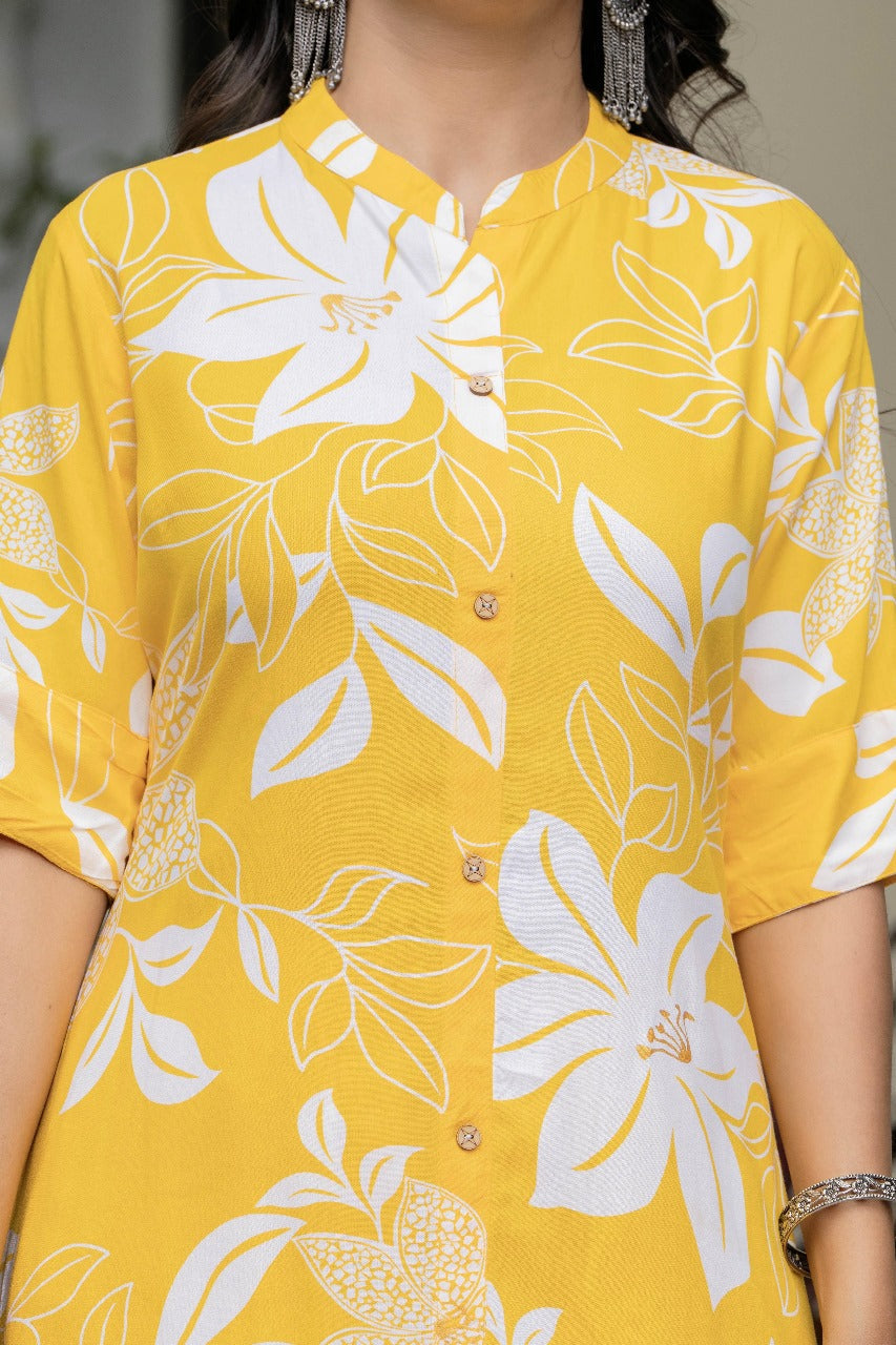 Yellow & White Floral Kurta Set