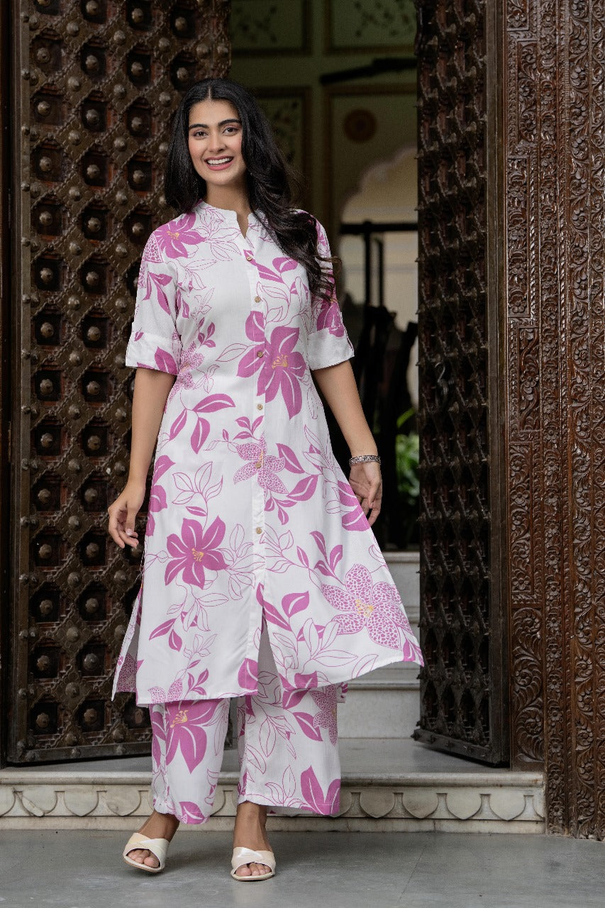 Pink & White Floral Kurta Set