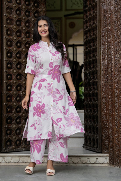 Pink & White Floral Kurta Set