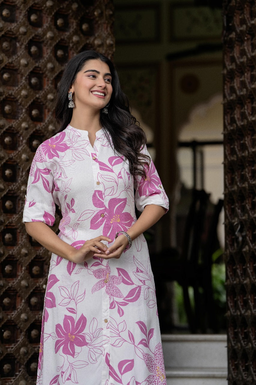 Pink & White Floral Kurta Set