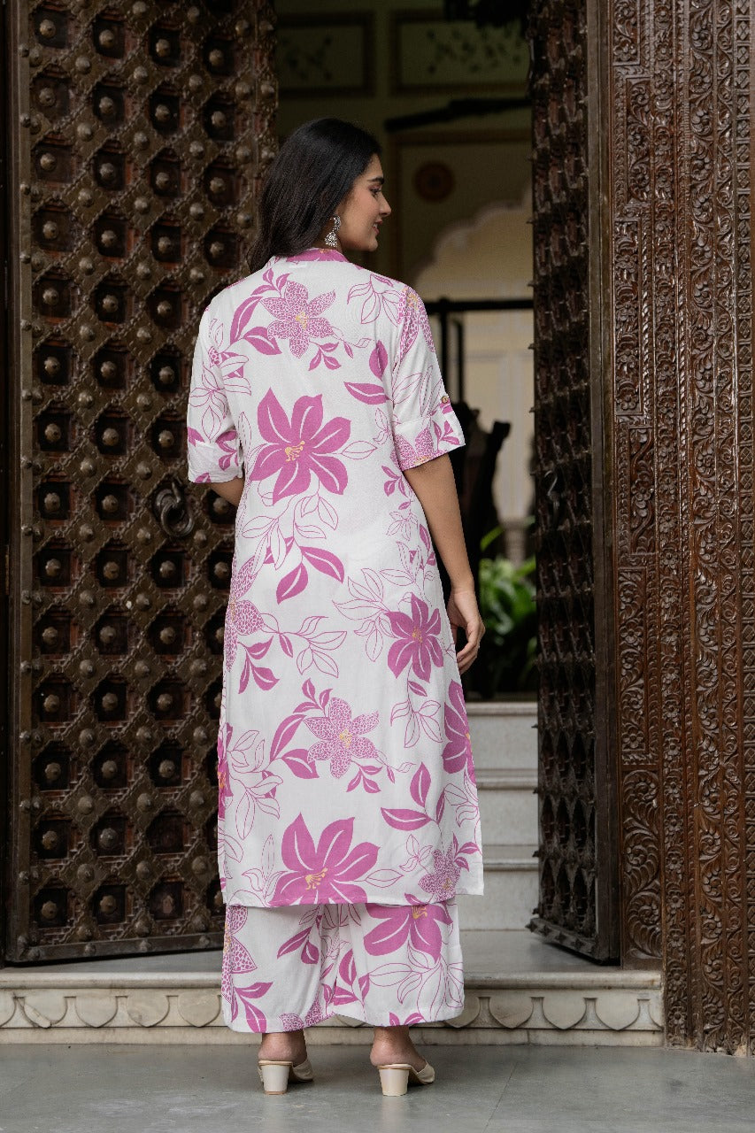Pink & White Floral Kurta Set