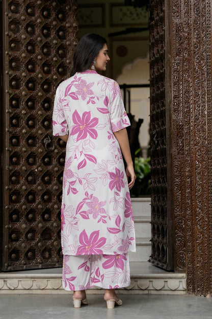 Pink & White Floral Kurta Set