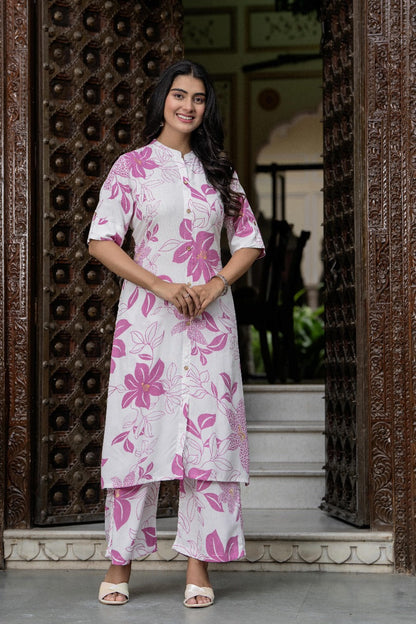 Pink & White Floral Kurta Set