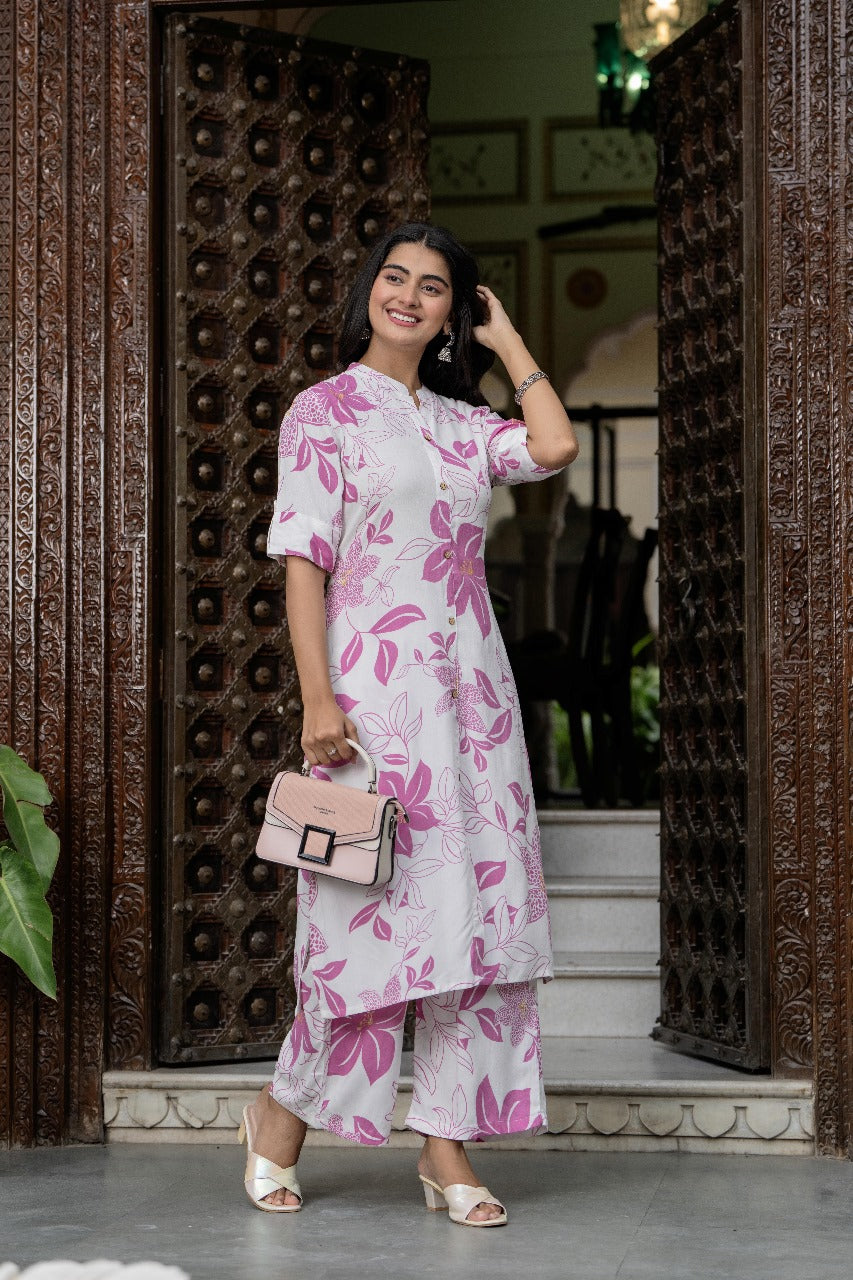 Pink & White Floral Kurta Set