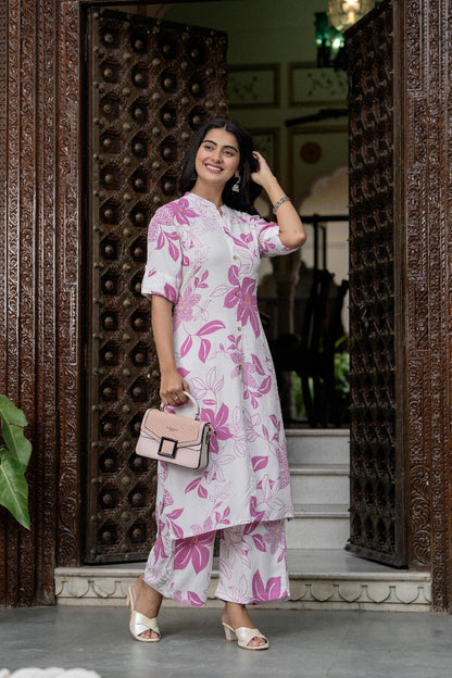 Pink & White Floral Kurta Set