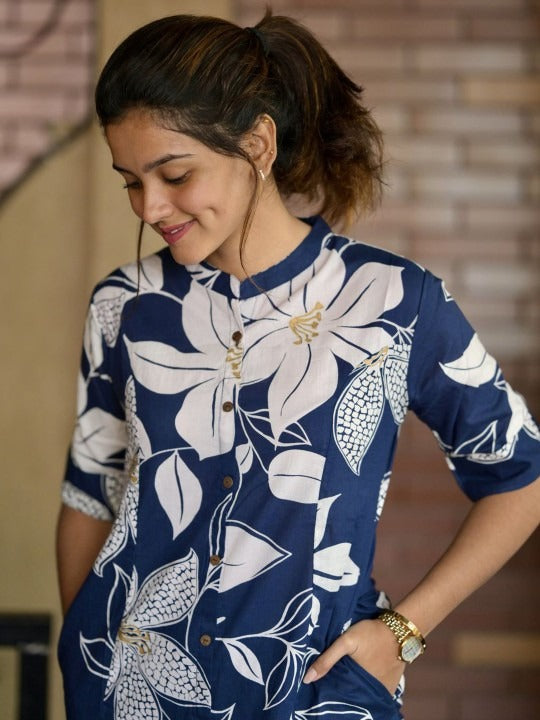 Blue Secret Blossom Cotton Co-Ord Set