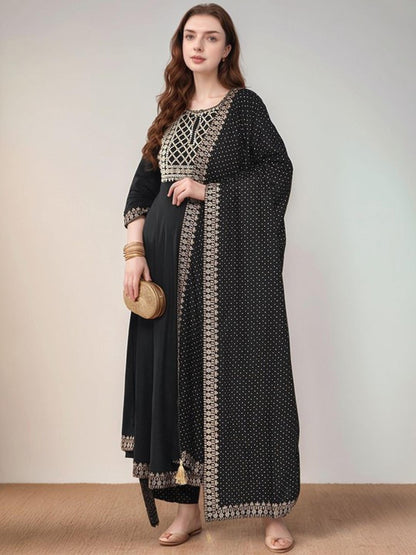 Black Cotton Kurta Pant and Dupatta Set