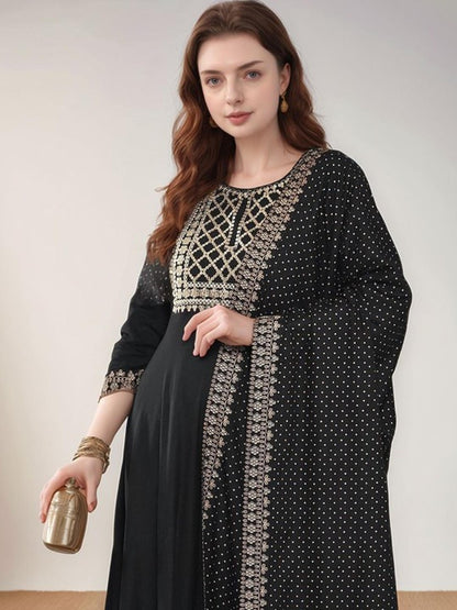 Black Cotton Kurta Pant and Dupatta Set