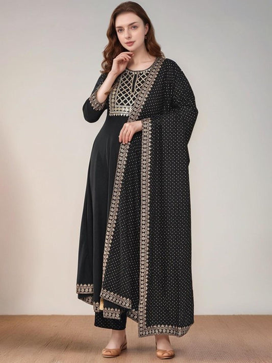 Black Cotton Kurta Pant and Dupatta Set