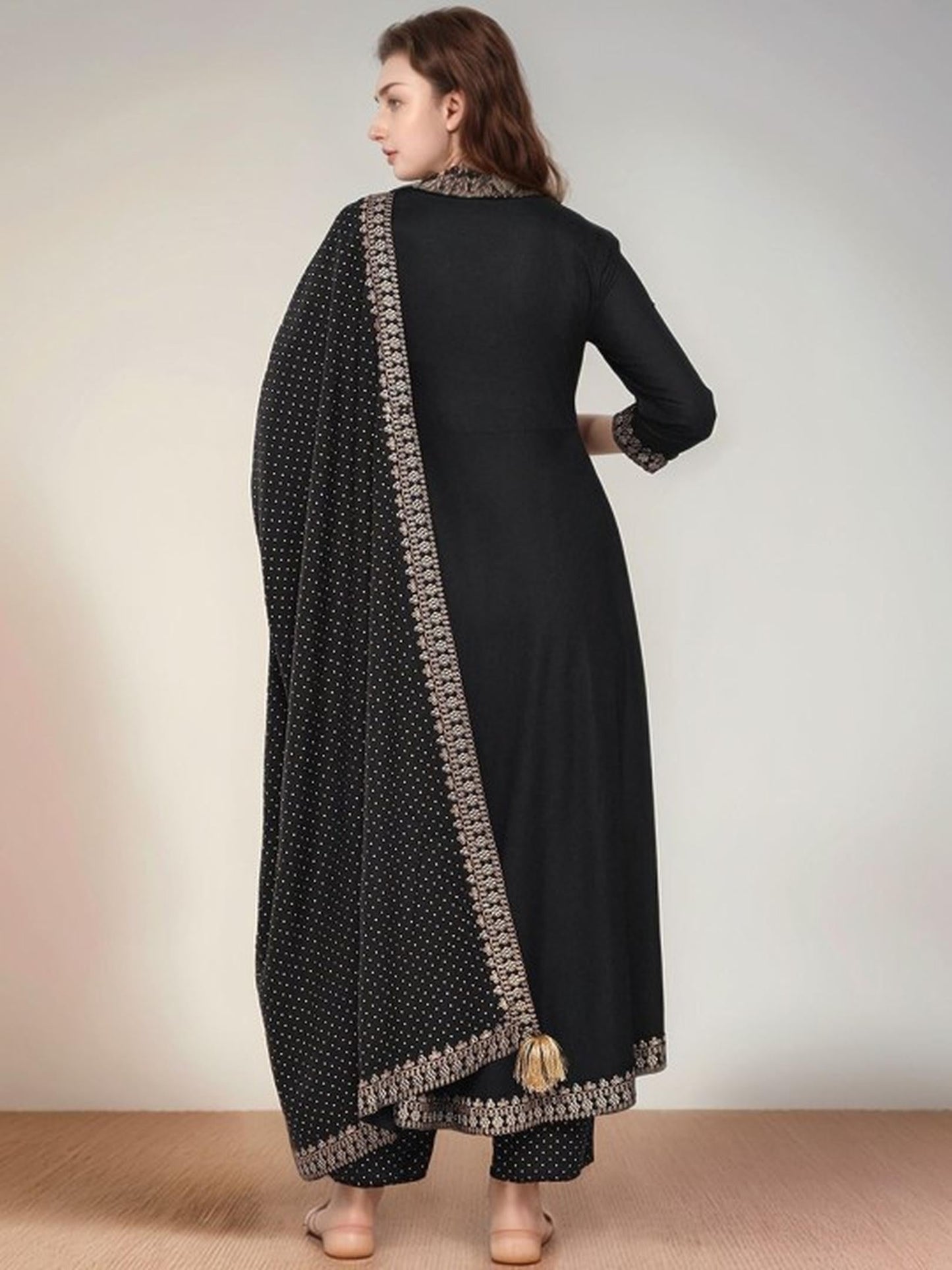 Black Cotton Kurta Pant and Dupatta Set