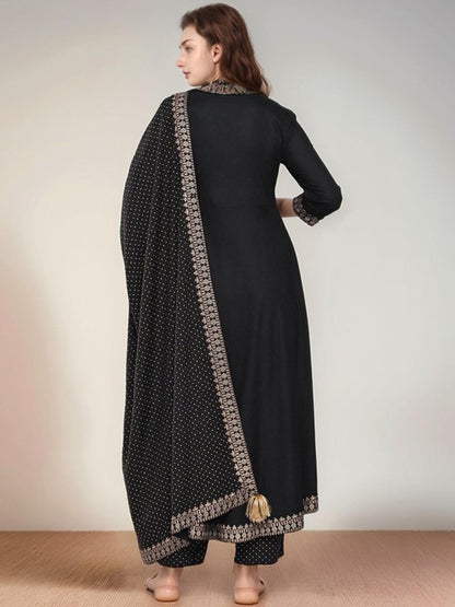Black Cotton Kurta Pant and Dupatta Set